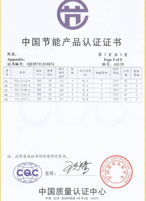 YE3系列電機CQC認證