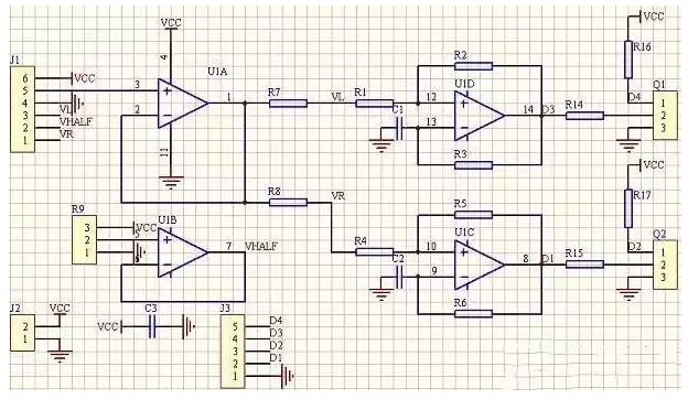 線性電位器(或線性霍爾元件)控制兩個(gè)底盤驅(qū)動(dòng)電機(jī)的PWM生成電路