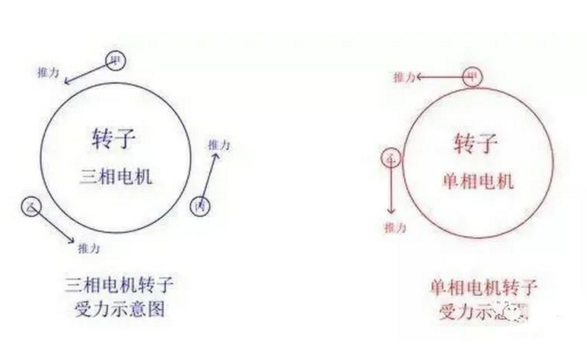 三相電機轉子和單相電機轉子受力示意圖